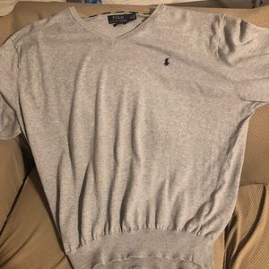 Gray Pima Cotton V-Neck Polo Sweater-size XXL